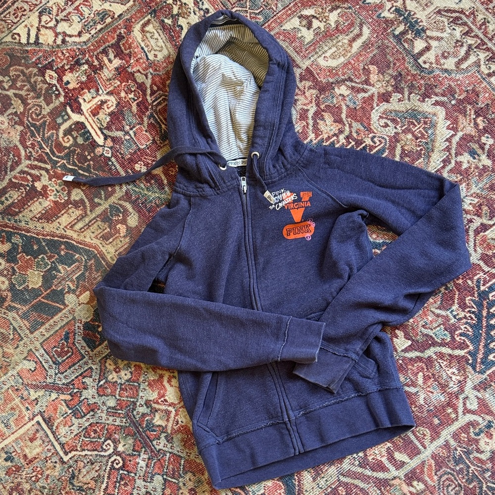 PINK Victoria's Secret Navy Blue Zip-Up Hoodie Virginia Cavaliers